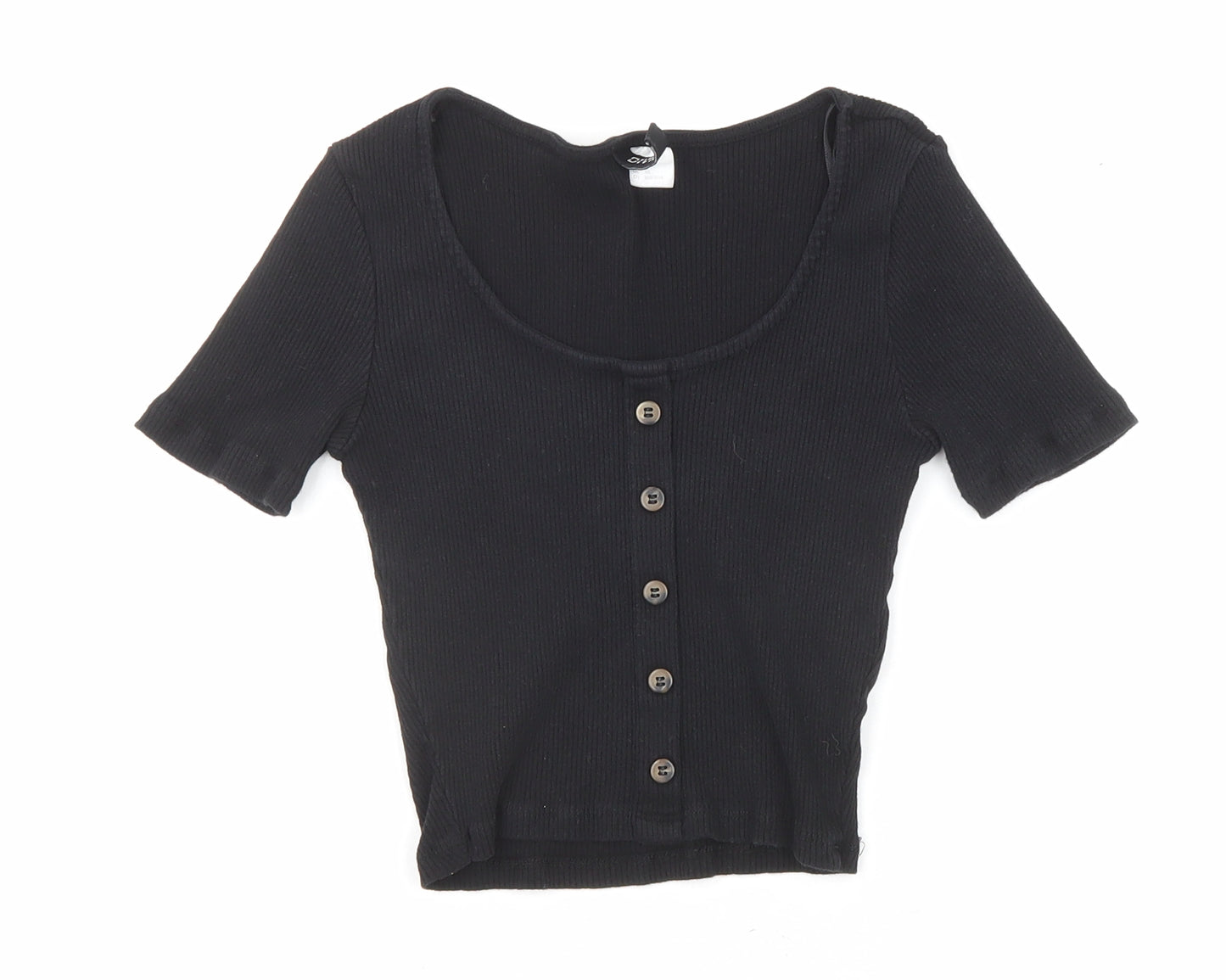Divided by H&M Womens Black Cotton Basic T-Shirt Size XS Scoop Neck