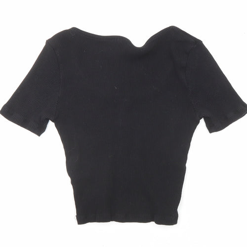 Divided by H&M Womens Black Cotton Basic T-Shirt Size XS Scoop Neck