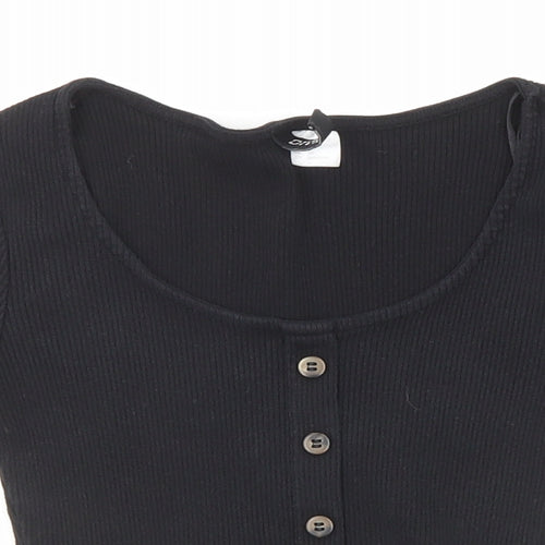 Divided by H&M Womens Black Cotton Basic T-Shirt Size XS Scoop Neck