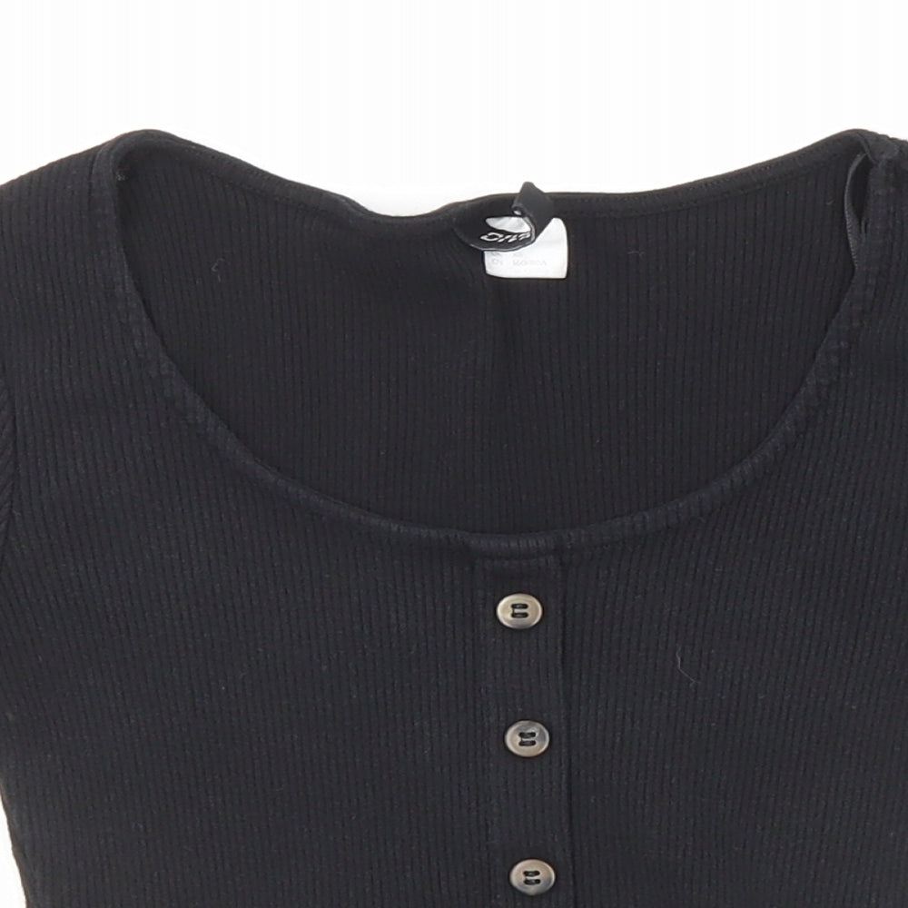 Divided by H&M Womens Black Cotton Basic T-Shirt Size XS Scoop Neck