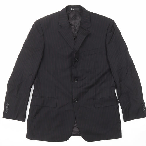 BHS Mens Black Striped Wool Jacket Suit Jacket Size 40 Regular