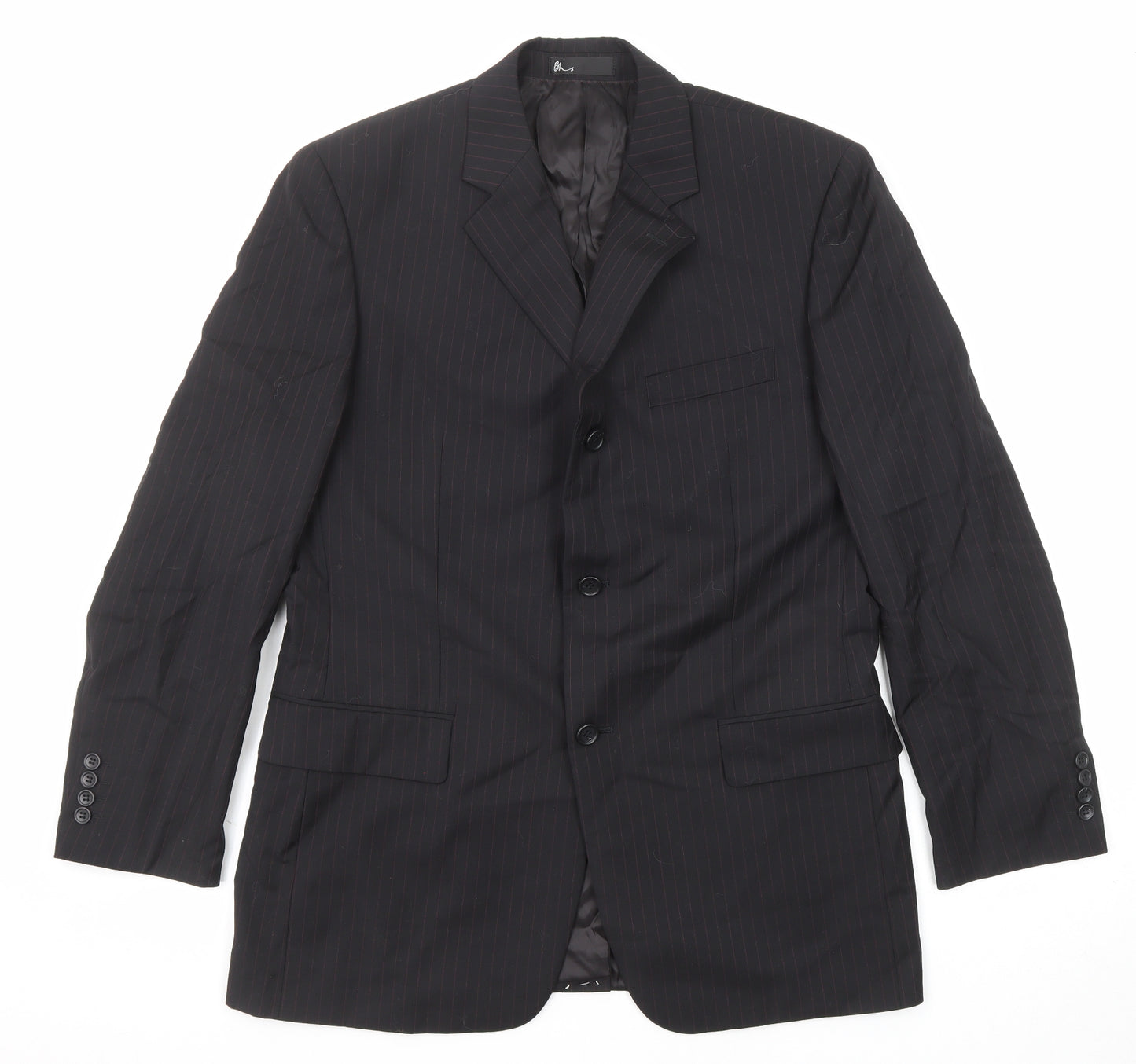 BHS Mens Black Striped Wool Jacket Suit Jacket Size 40 Regular