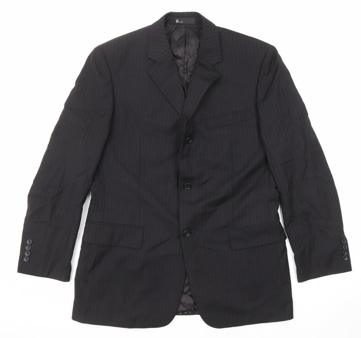 BHS Mens Black Striped Wool Jacket Suit Jacket Size 40 Regular