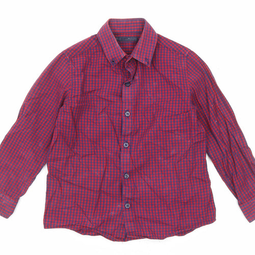 NEXT Boys Red Check Cotton Basic Button-Up Size 5 Years Collared Button