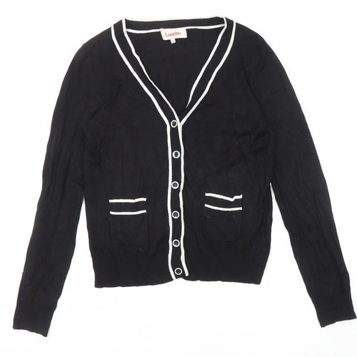 Louche Womens Black V-Neck Viscose Cardigan Jumper Size 12