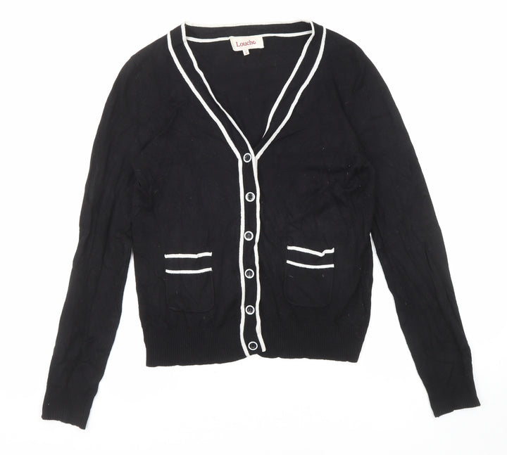 Louche Womens Black V-Neck Viscose Cardigan Jumper Size 12