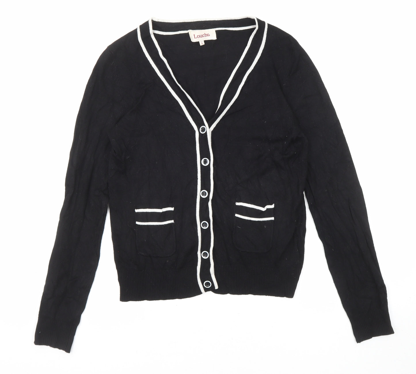 Louche Womens Black V-Neck Viscose Cardigan Jumper Size 12