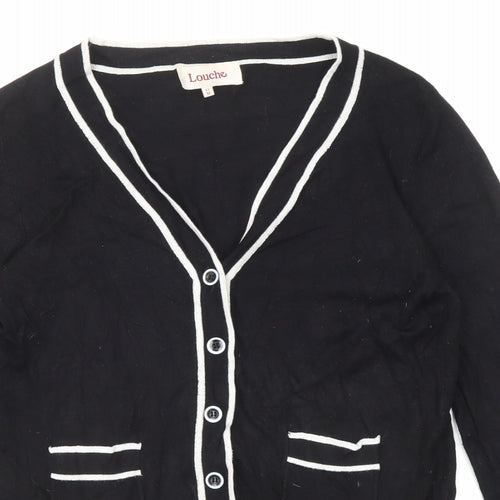 Louche Womens Black V-Neck Viscose Cardigan Jumper Size 12
