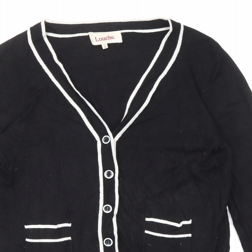 Louche Womens Black V-Neck Viscose Cardigan Jumper Size 12