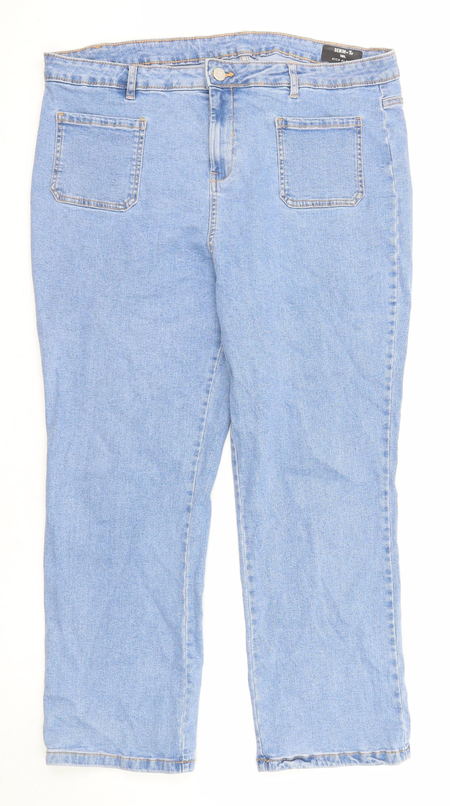 TU Womens Blue Cotton Straight Jeans Size 18 L26 in Regular Zip