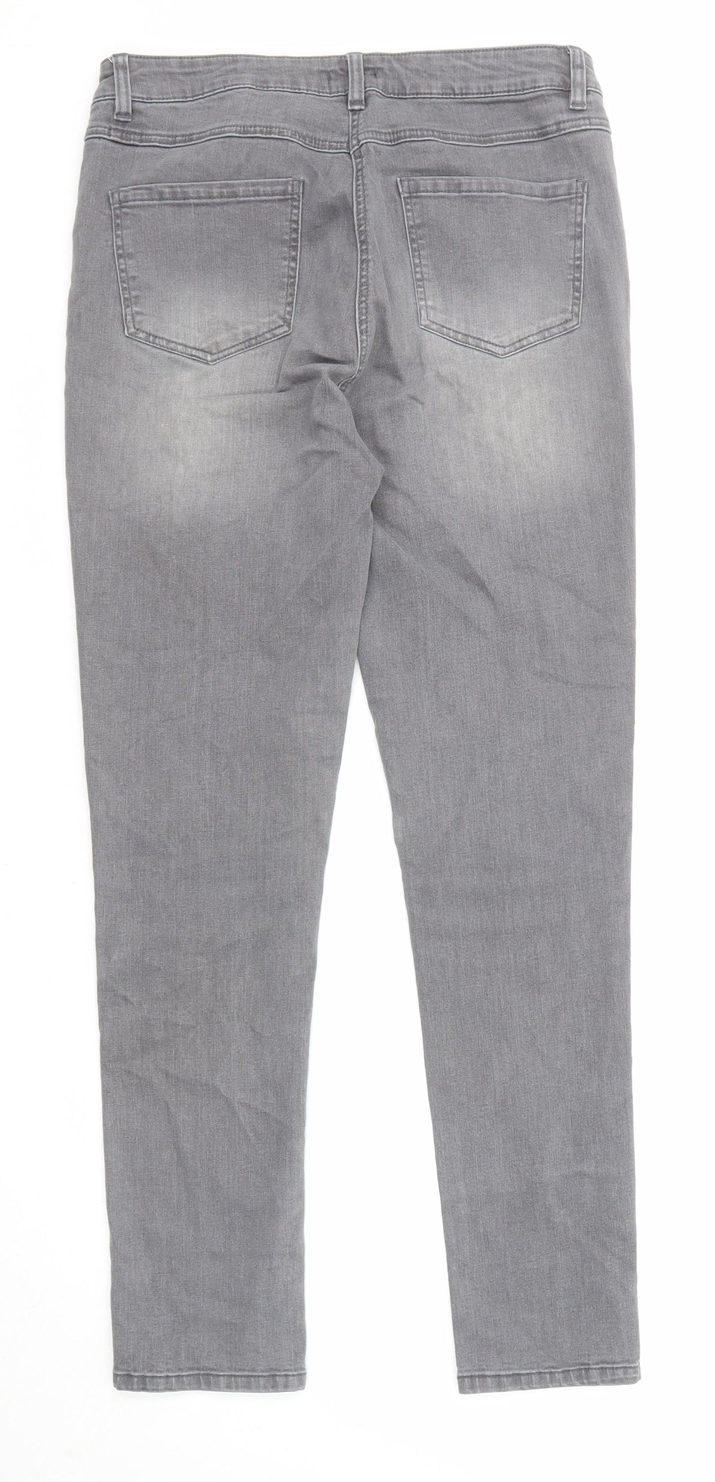 M&Co Womens Grey Cotton Skinny Jeans Size 12 L28 in Regular Zip