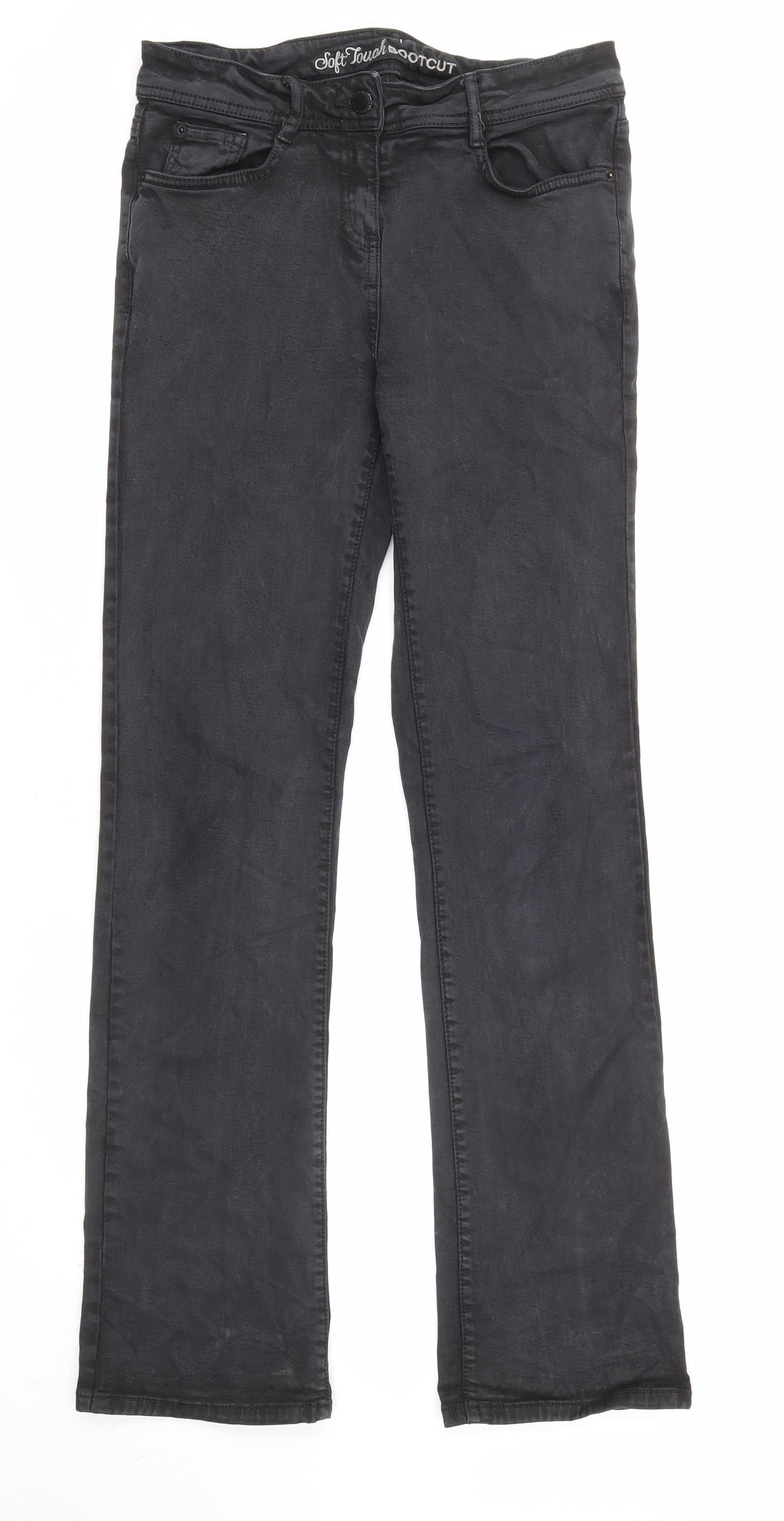 NEXT Womens Black Cotton Bootcut Jeans Size 8 L30 in Regular Zip