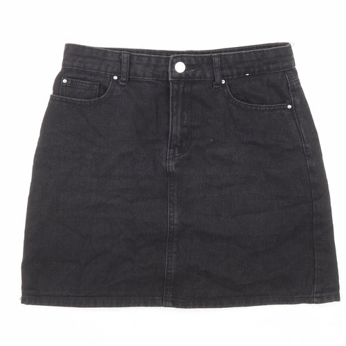 Denim & Co. Womens Black Cotton A-Line Skirt Size 10 Zip