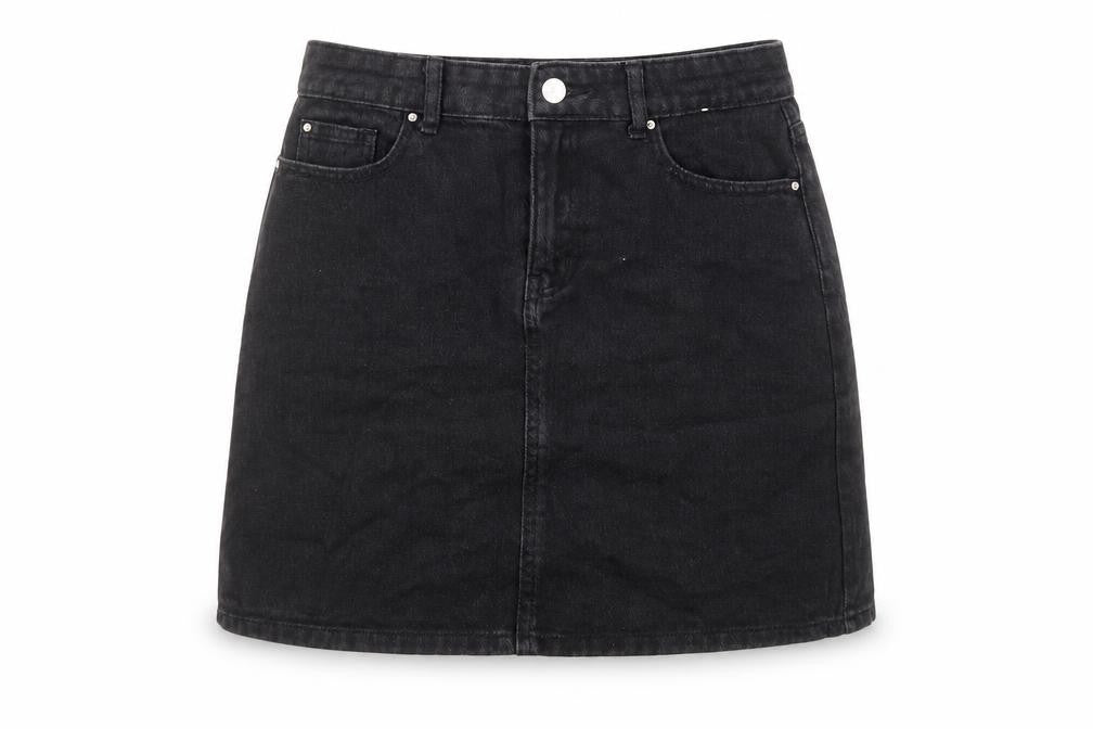 Denim & Co. Womens Black Cotton A-Line Skirt Size 10 Zip
