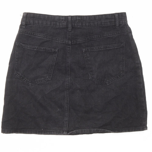 Denim & Co. Womens Black Cotton A-Line Skirt Size 10 Zip