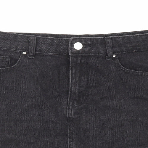Denim & Co. Womens Black Cotton A-Line Skirt Size 10 Zip
