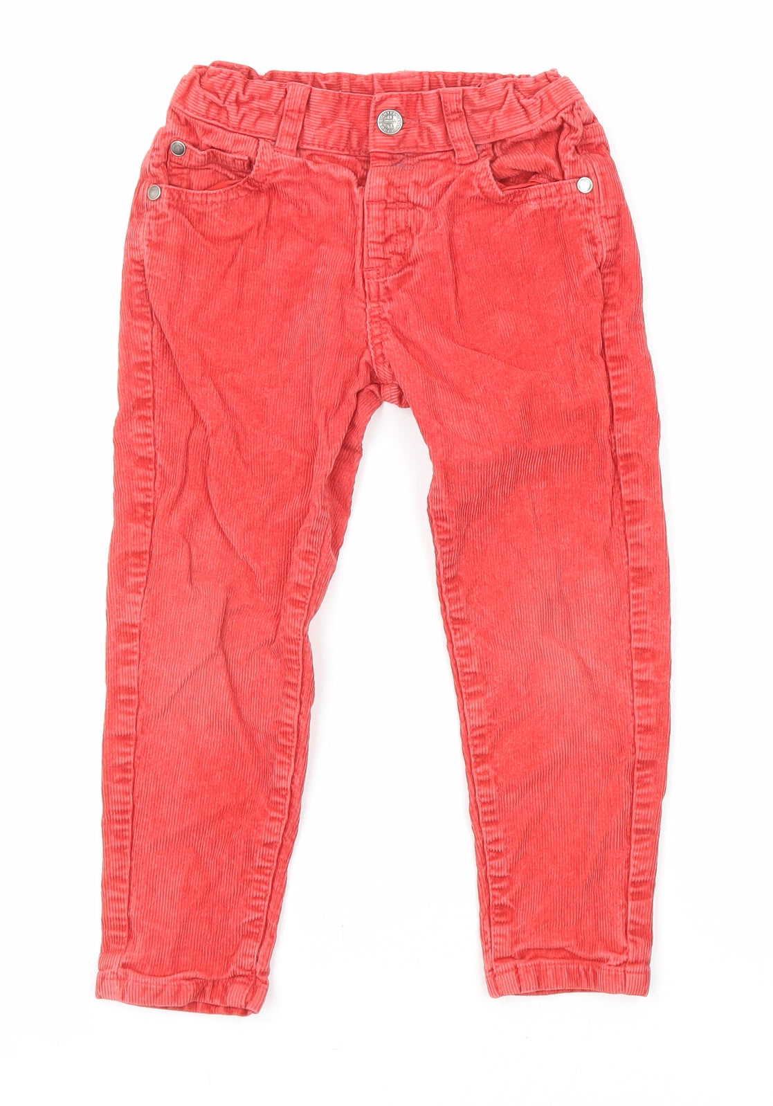 Marks and Spencer Boys Red Cotton Carrot Trousers Size 4-5 Years Regular Button