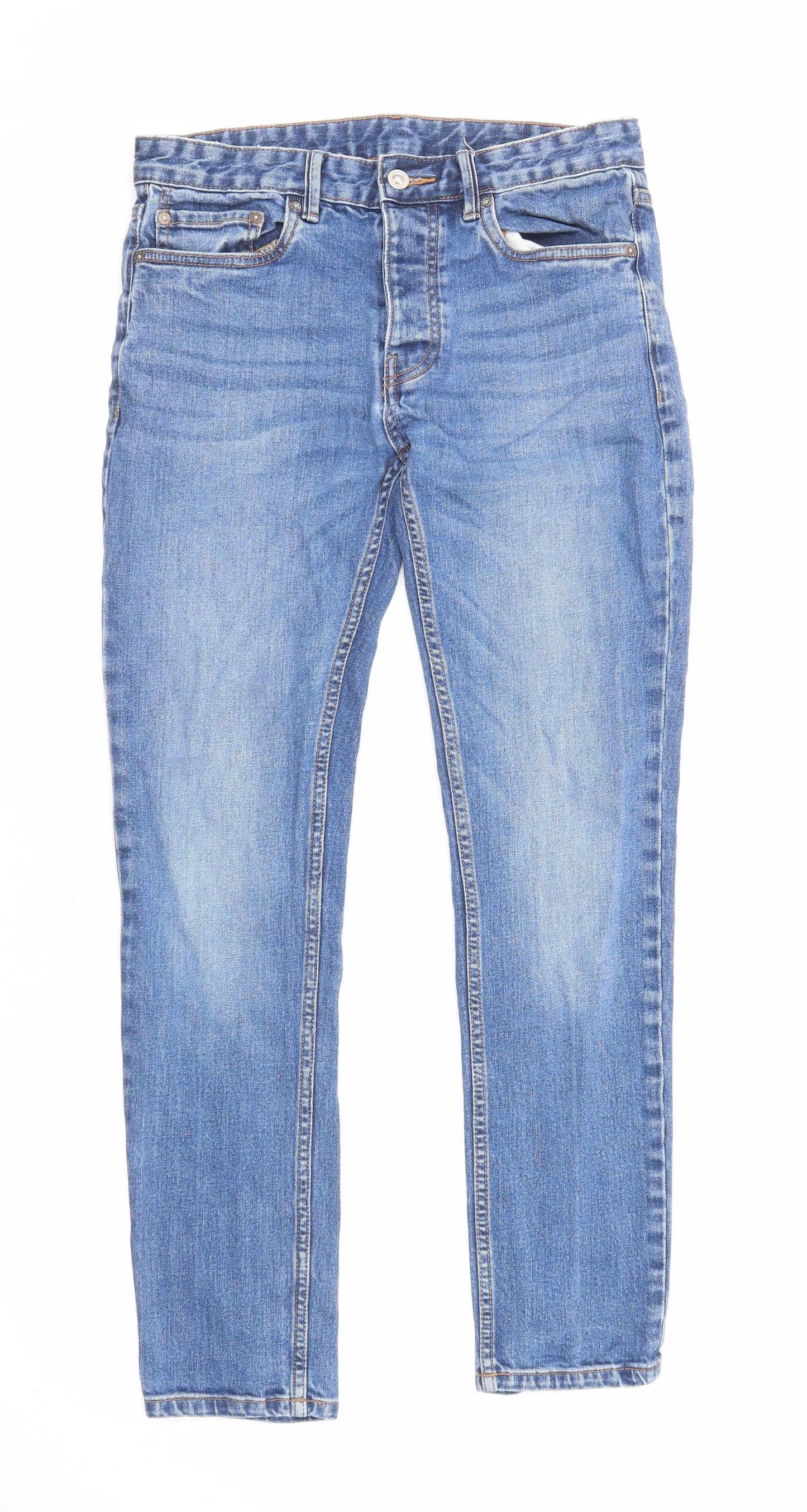 Topman Mens Blue Cotton Skinny Jeans Size 30 in L28 in Regular Zip