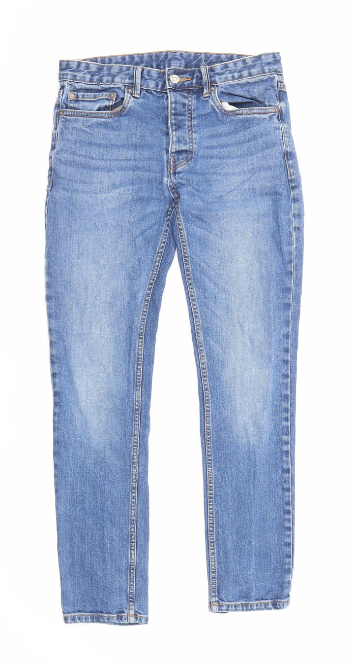 Topman Mens Blue Cotton Skinny Jeans Size 30 in L28 in Regular Zip