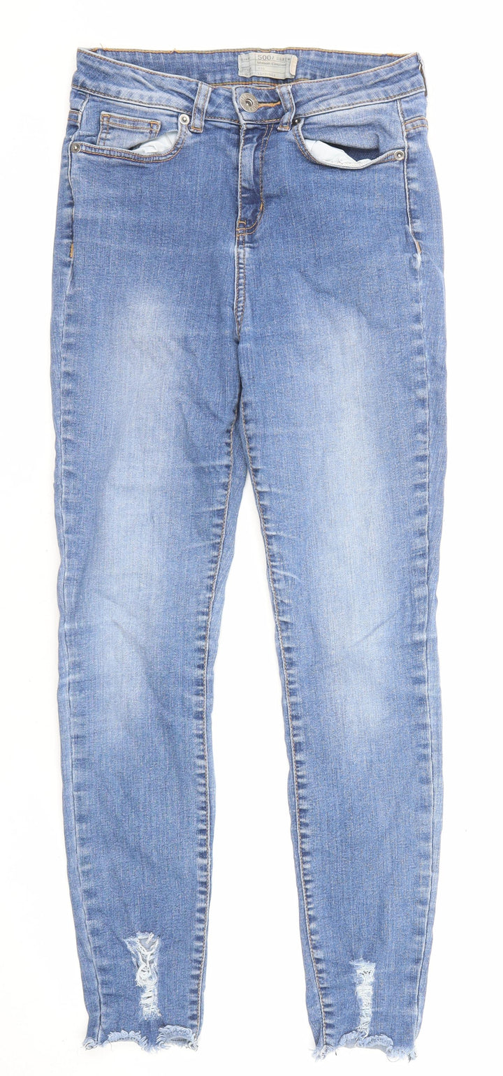 Maison Cinqcent Womens Blue Cotton Skinny Jeans Size 10 L27 in Regular Zip - Raw Hem