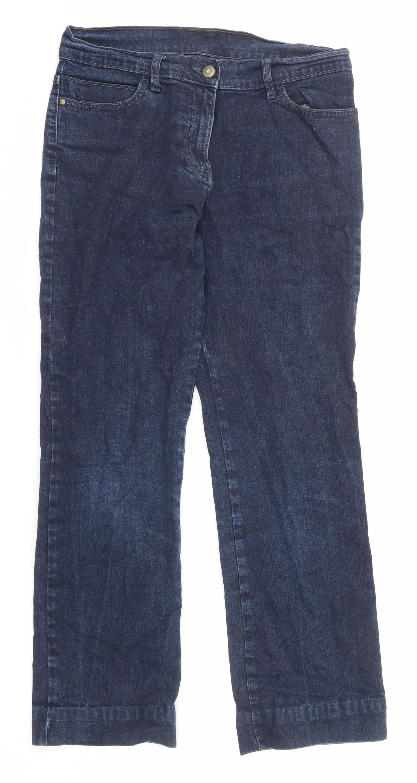 Marks and Spencer Womens Blue Cotton Straight Jeans Size 10 L26 in Regular Zip