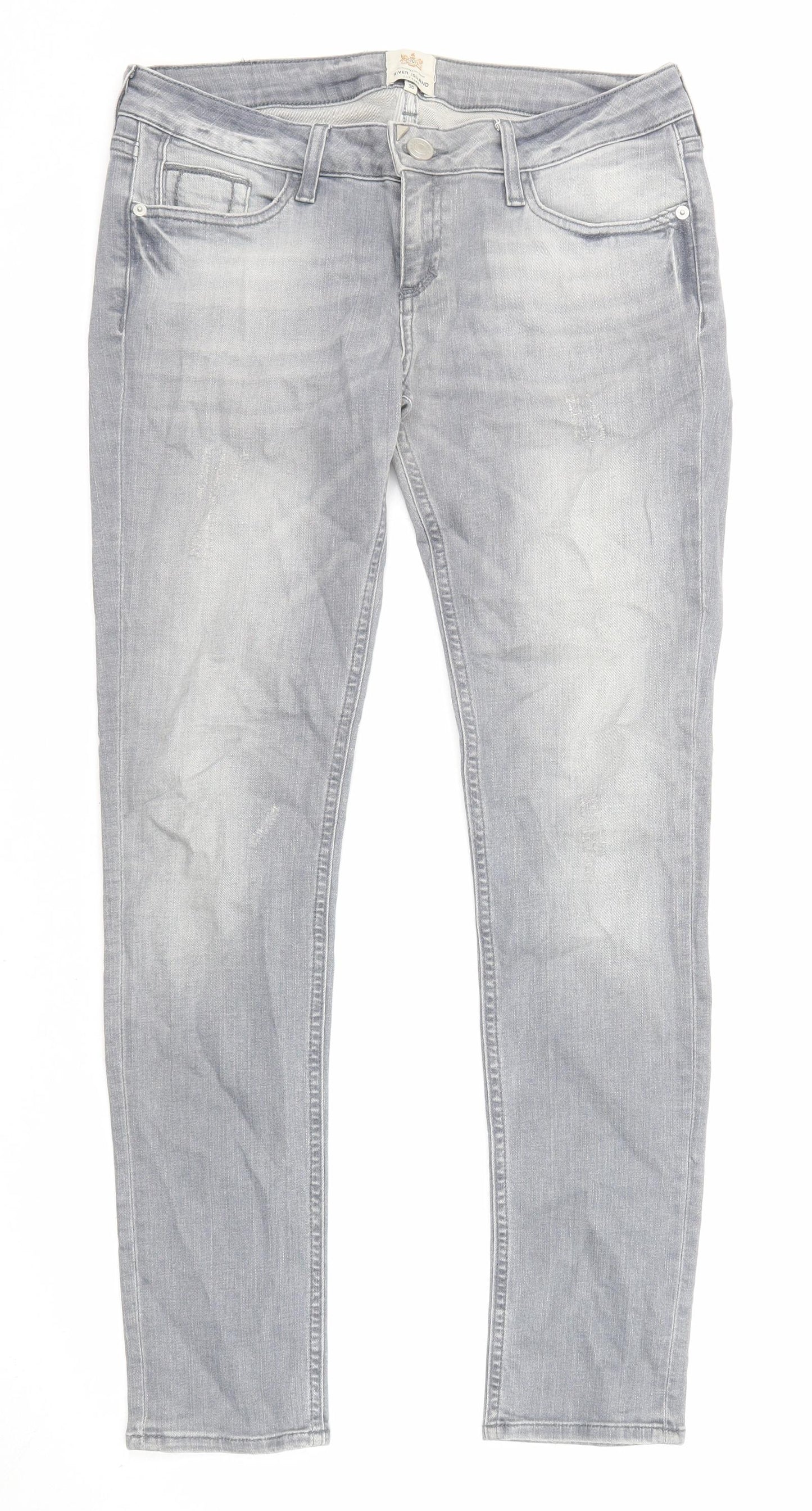 River Island Womens Grey Cotton Skinny Jeans Size 12 L30 in Regular Zip