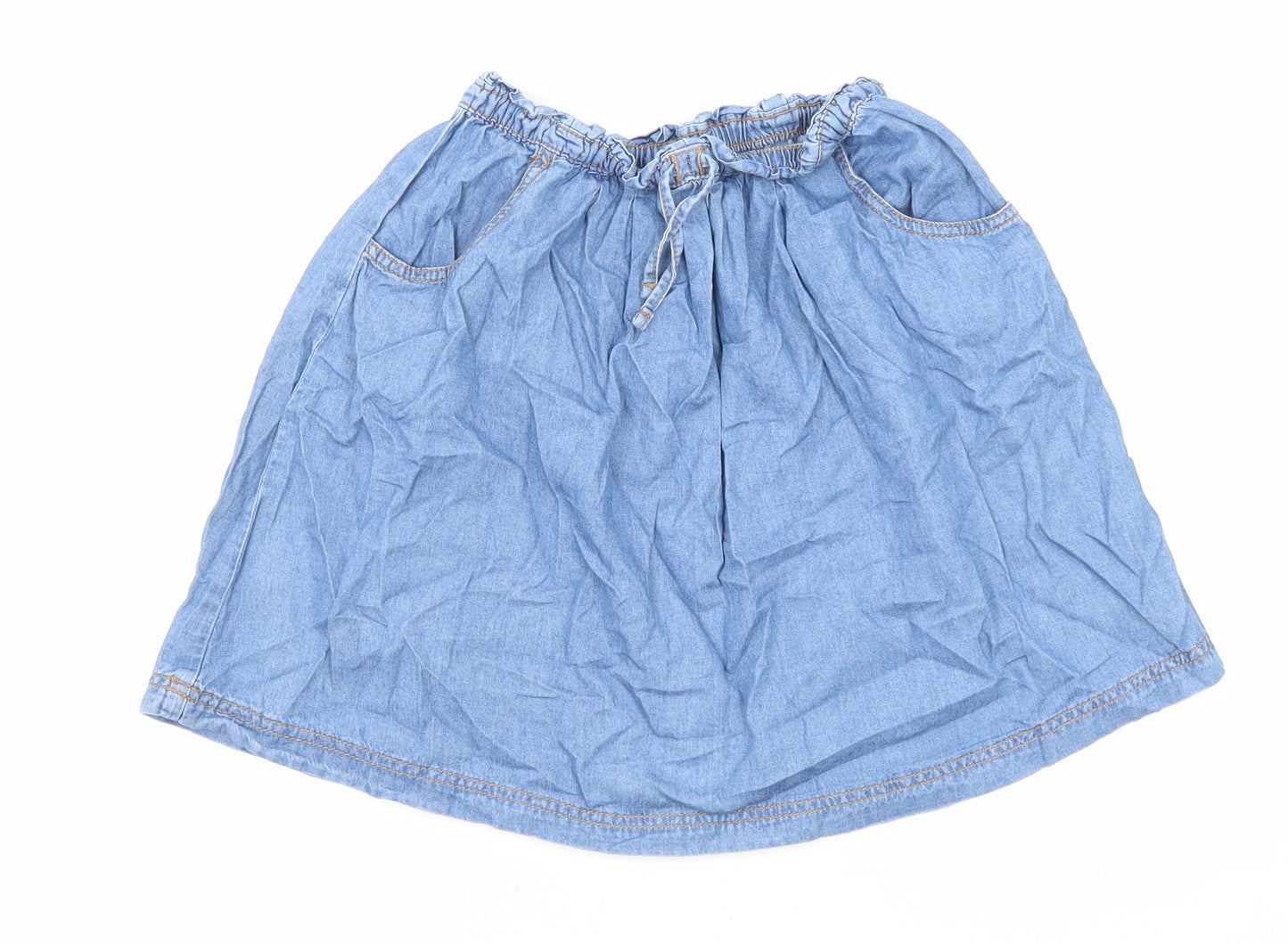 Nutmeg Girls Blue Cotton Skater Skirt Size 12-13 Years Regular Drawstring - Waist 18 Inches