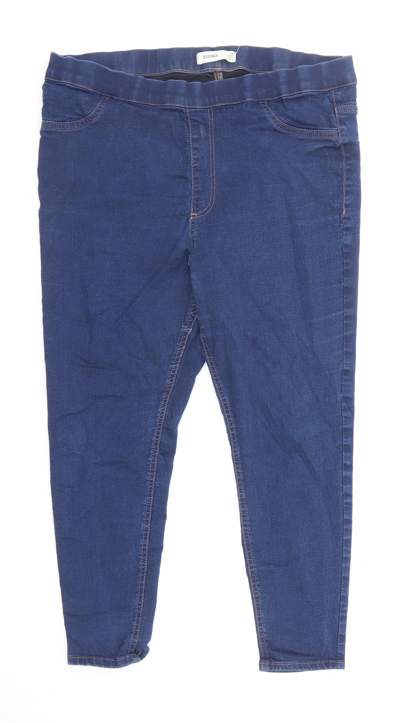 Marks and Spencer Womens Blue Cotton Jegging Jeans Size 18 L21 in Regular Zip
