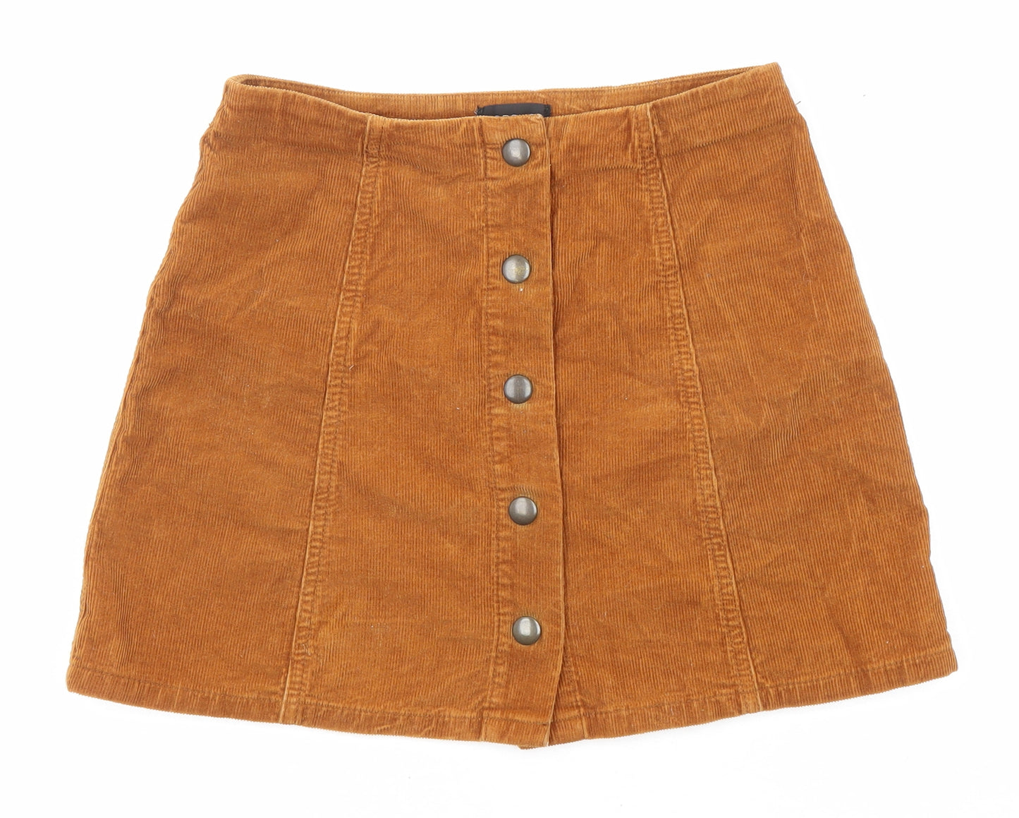 Topshop Womens Brown Cotton A-Line Skirt Size 8 Snap