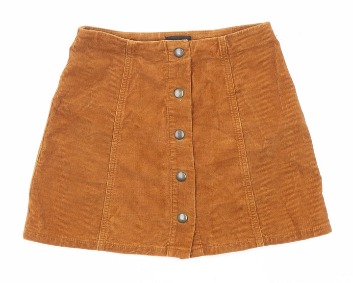Topshop Womens Brown Cotton A-Line Skirt Size 8 Snap