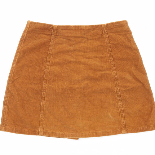 Topshop Womens Brown Cotton A-Line Skirt Size 8 Snap