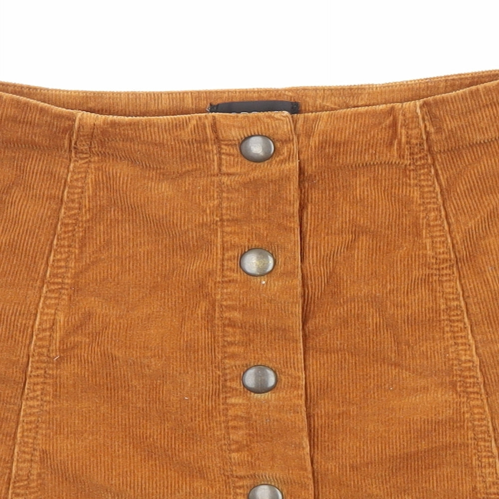 Topshop Womens Brown Cotton A-Line Skirt Size 8 Snap