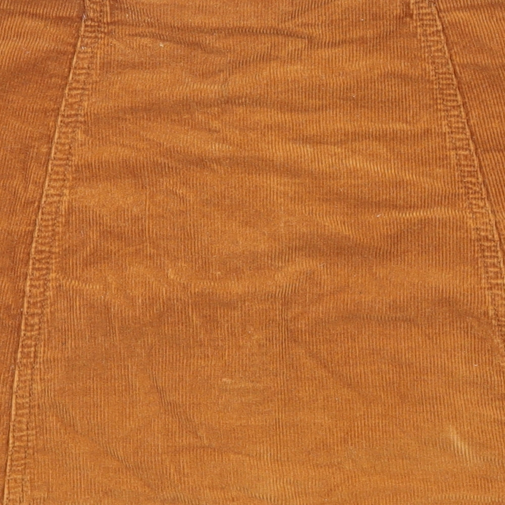 Topshop Womens Brown Cotton A-Line Skirt Size 8 Snap