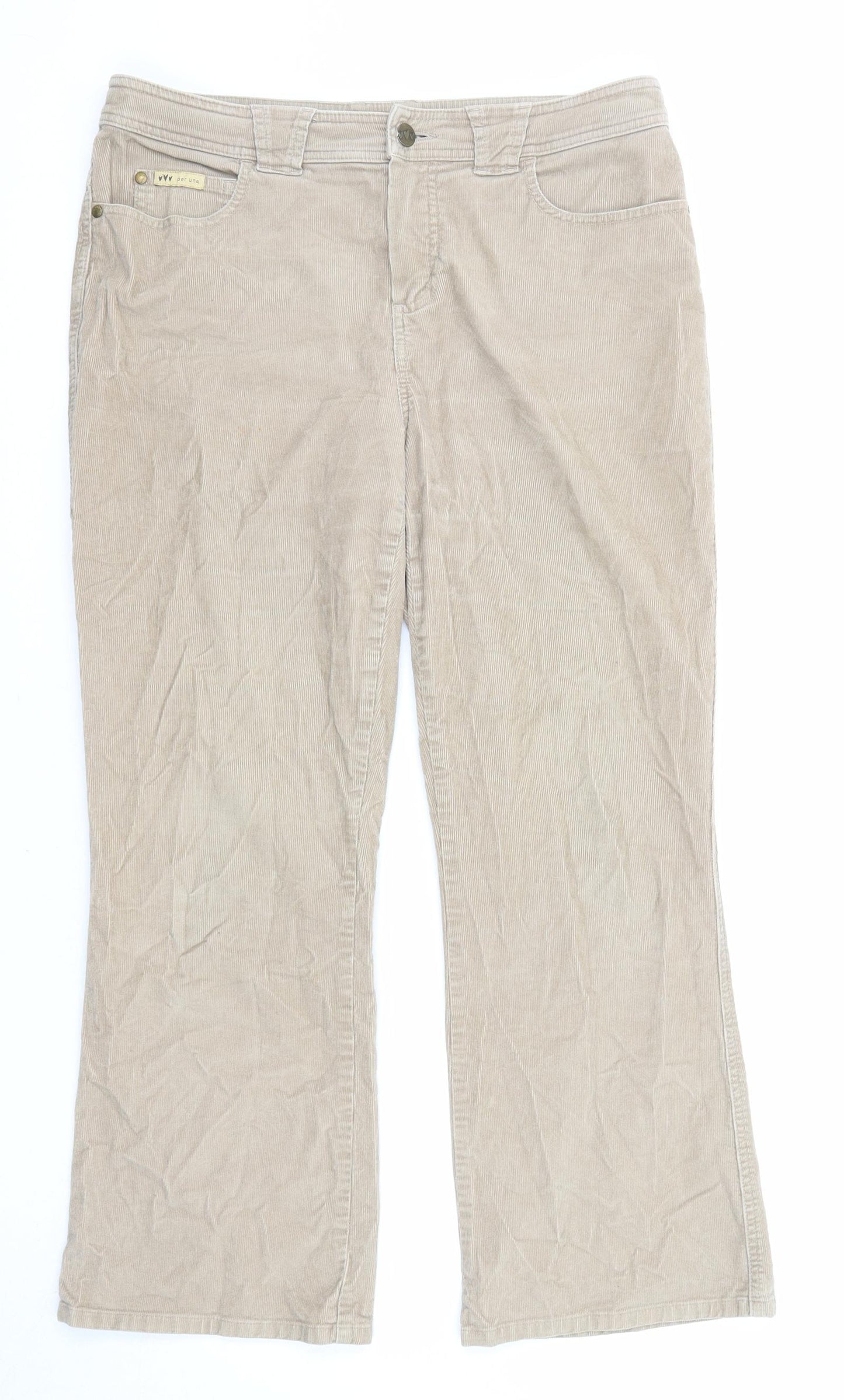 Per Una Womens Beige Cotton Trousers Size 14 L26 in Regular Zip