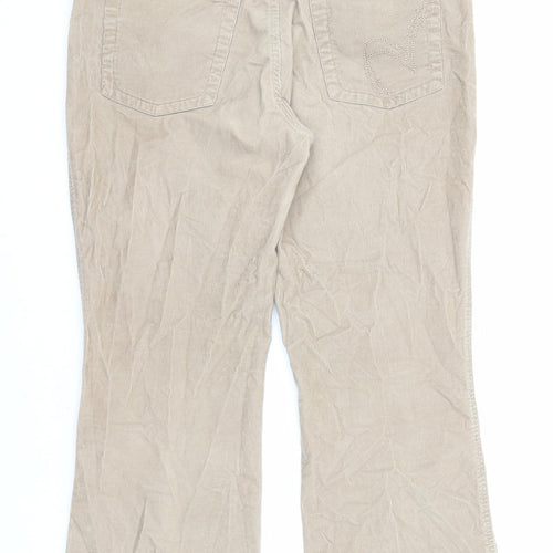Per Una Womens Beige Cotton Trousers Size 14 L26 in Regular Zip