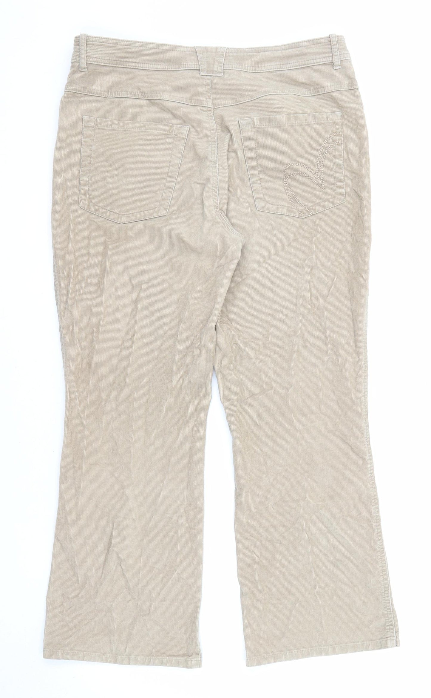 Per Una Womens Beige Cotton Trousers Size 14 L26 in Regular Zip