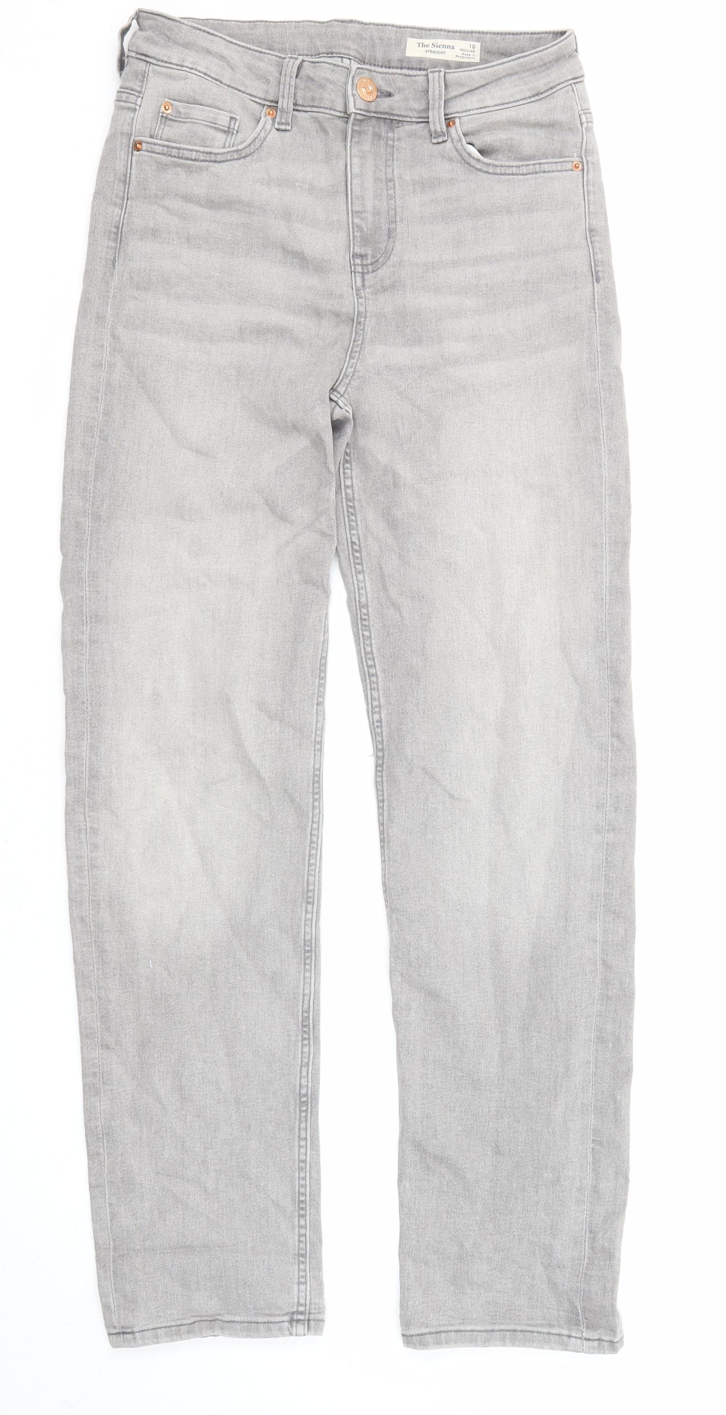 Marks and Spencer Womens Grey Cotton Straight Jeans Size 10 L29 in Regular Zip