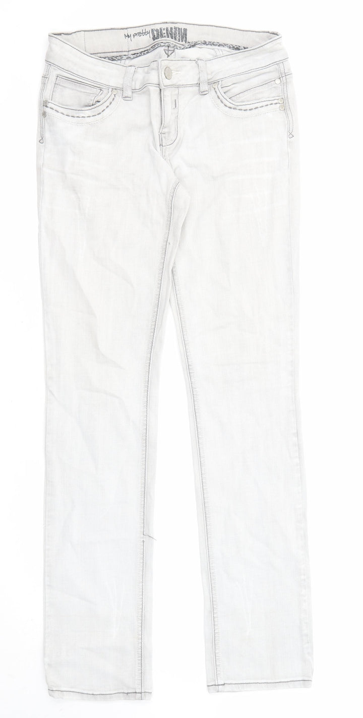 Cache Cache Womens Grey Cotton Straight Jeans Size 30 in L31 in Regular Zip