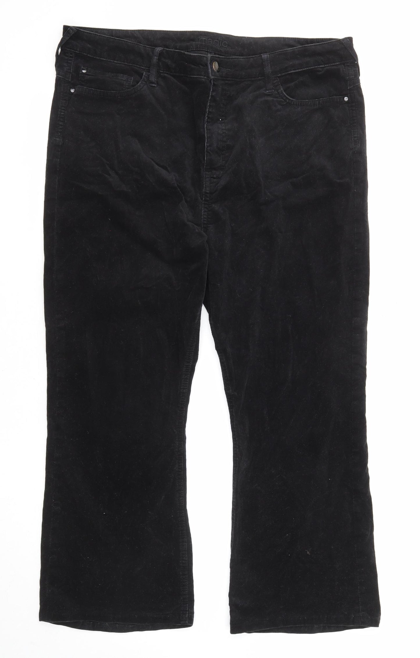 Marks and Spencer Womens Black Cotton Trousers Size 20 L24 in Regular Zip