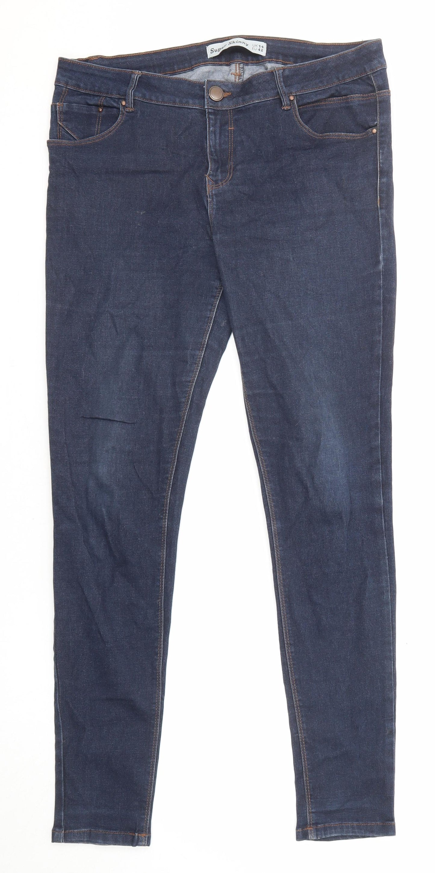 New Look Womens Blue Cotton Skinny Jeans Size 14 L29 in Regular Zip - Super skinny
