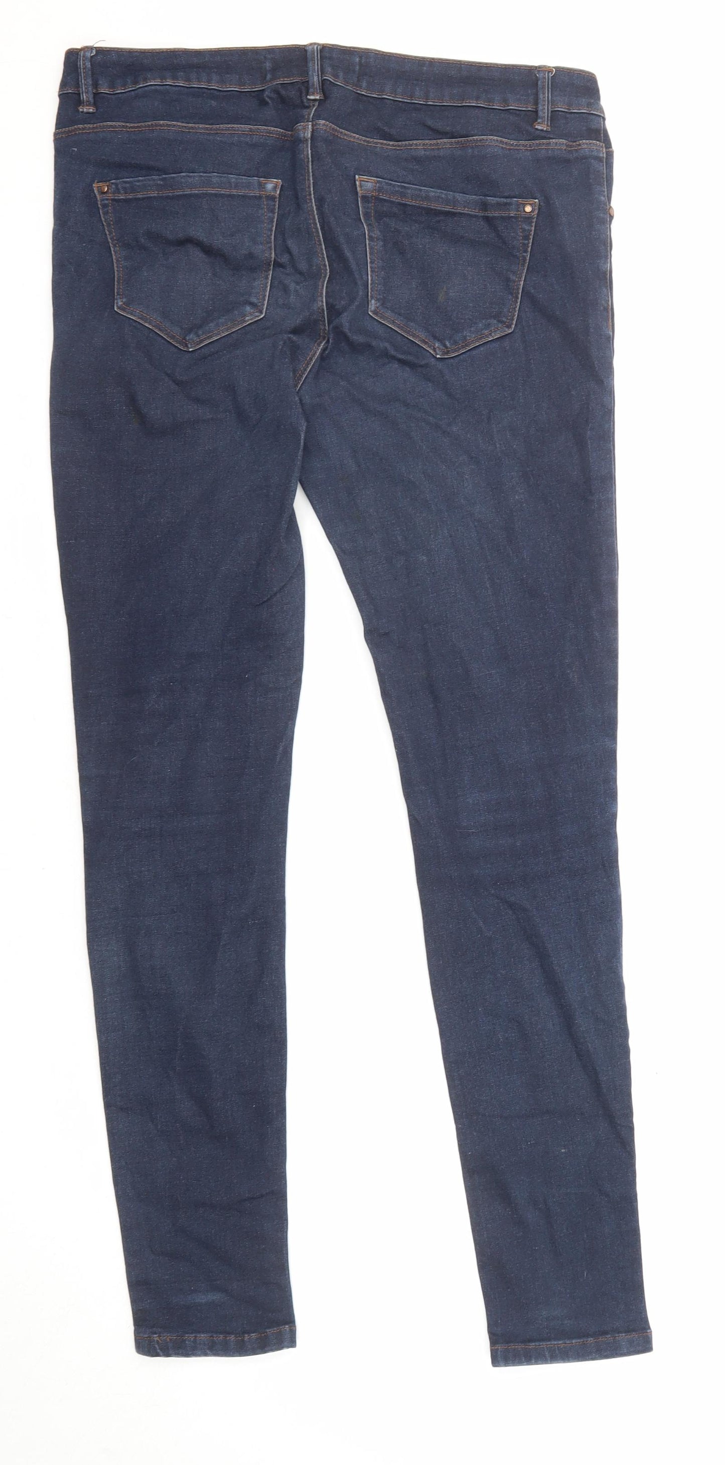 New Look Womens Blue Cotton Skinny Jeans Size 14 L29 in Regular Zip - Super skinny