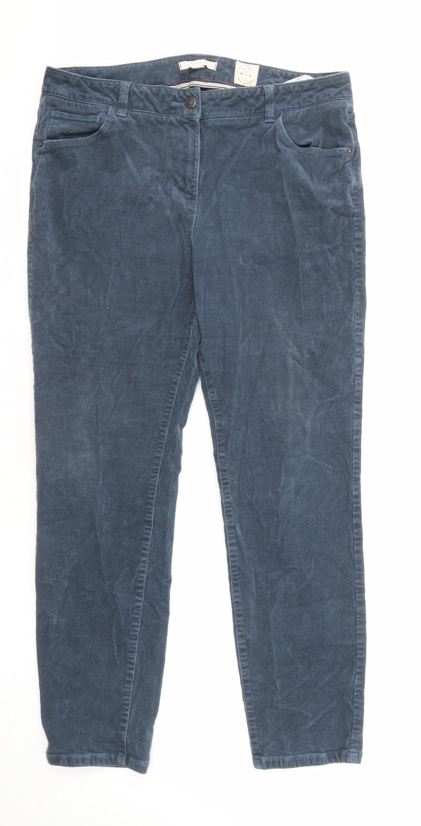 White Stuff Womens Blue Cotton Trousers Size 14 L27 in Regular Zip