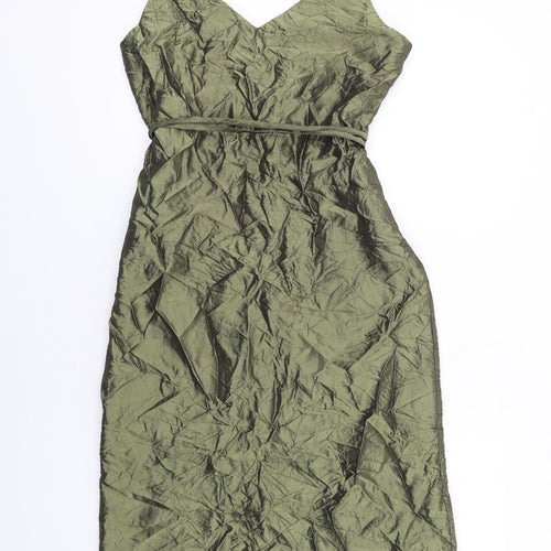 ASOS Womens Green Polyester Slip Dress Size 12 V-Neck Zip