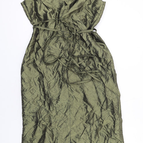 ASOS Womens Green Polyester Slip Dress Size 12 V-Neck Zip