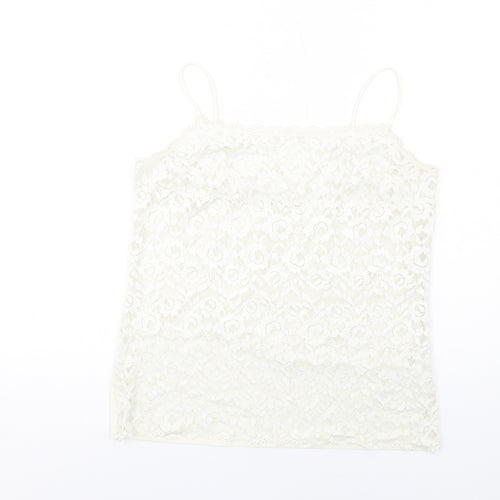 Marks and Spencer Womens Ivory Floral Polyamide Basic Tank Size 16 Square Neck