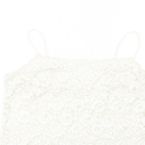 Marks and Spencer Womens Ivory Floral Polyamide Basic Tank Size 16 Square Neck