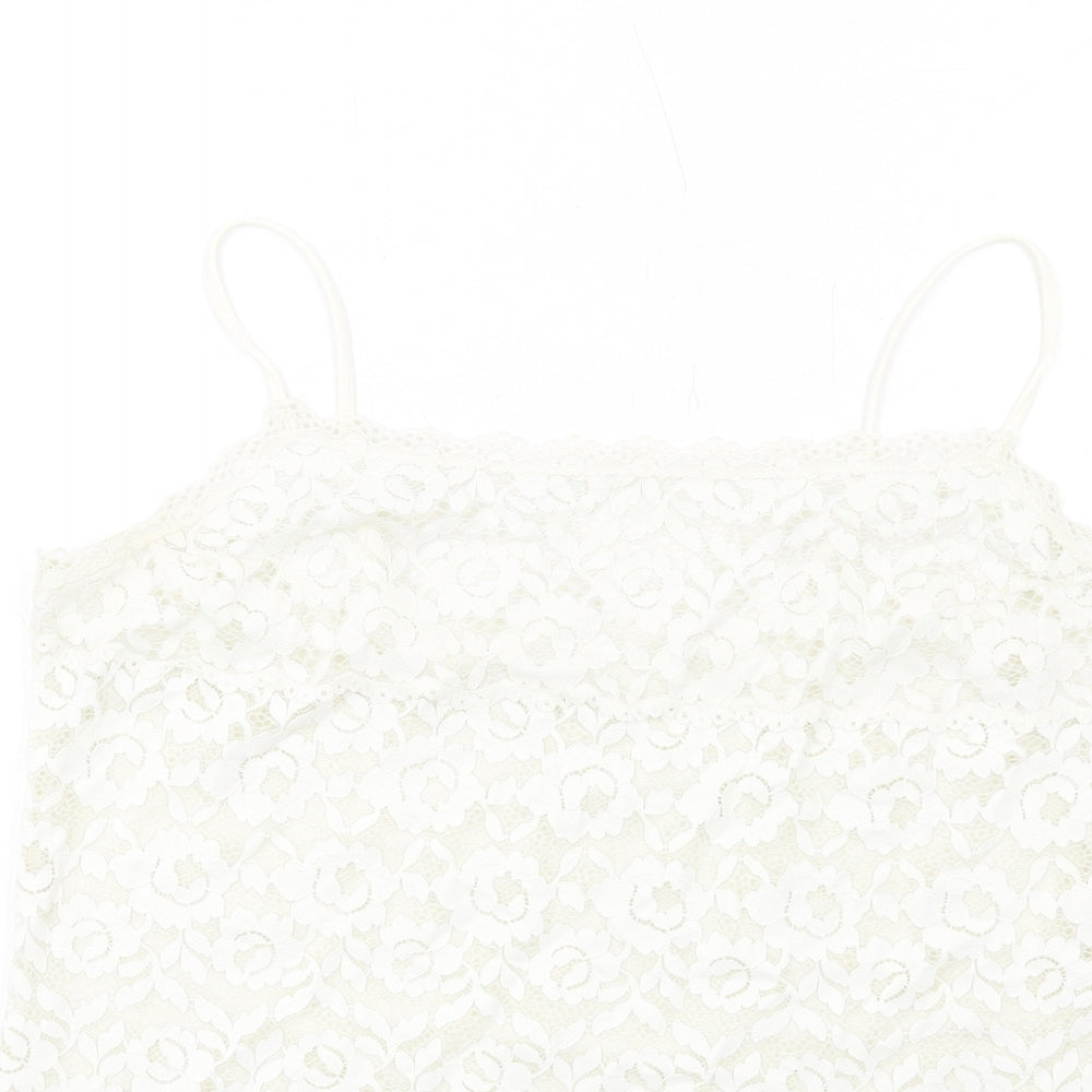 Marks and Spencer Womens Ivory Floral Polyamide Basic Tank Size 16 Square Neck