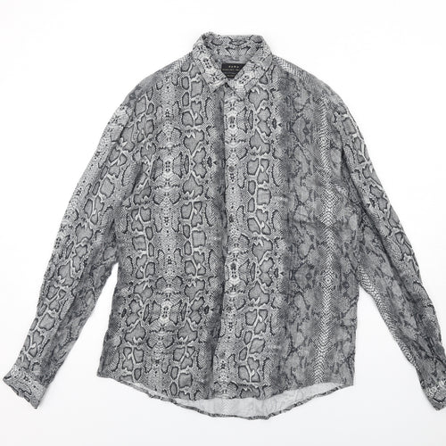 Zara Womens Grey Animal Print Viscose Basic Button-Up Size M Collared - Snake Skin Pattern