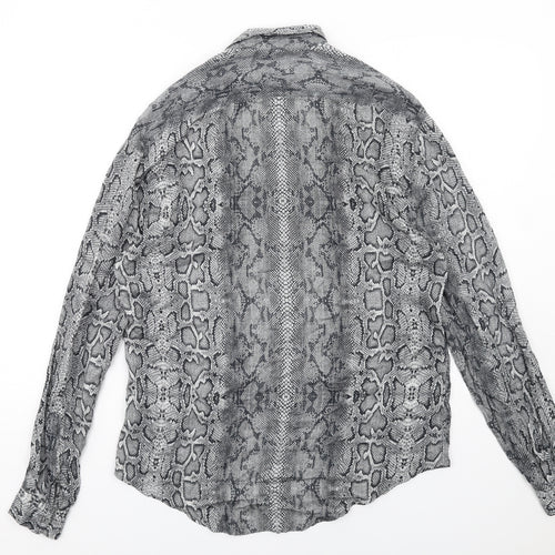 Zara Womens Grey Animal Print Viscose Basic Button-Up Size M Collared - Snake Skin Pattern