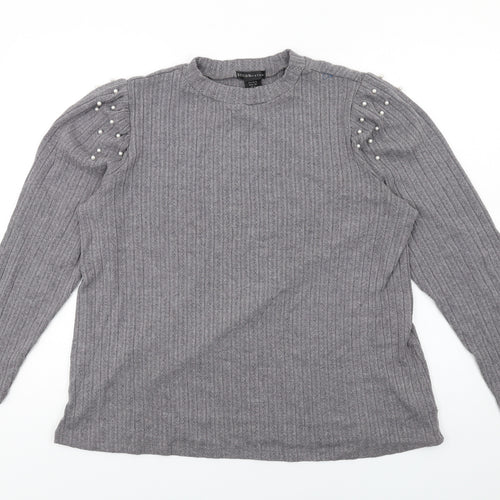 Design History Womens Grey Round Neck Polyester Pullover Jumper Size 20